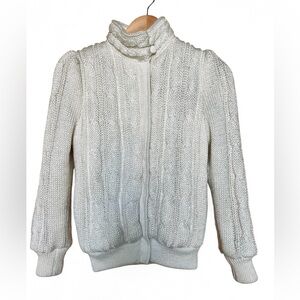 Vintage 80s Ivory Cable Knit Bomber Jacket